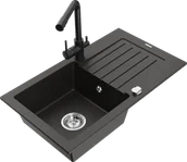 Zlewozmywaki z baterią - Mexen Pablo zlewozmywak granitowy 1-komorowy z ociekaczem i baterią kuchenną Duero, czarny/złoty metalik - 6510-75-671600-70 - miniaturka - grafika 1