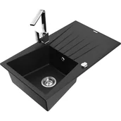 Zlewozmywaki z baterią - Mexen Cesar zlewozmywak granitowy 1-komorowy z ociekaczem i baterią kuchenną Rita, czarny - miniaturka - grafika 1