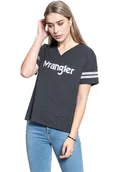 Koszulki i topy damskie - DAMSKI T-SHIRT WRANGLER V NECK DRAPE TEE BLACK W7P8E4100 112132066 - Wrangler - miniaturka - grafika 1