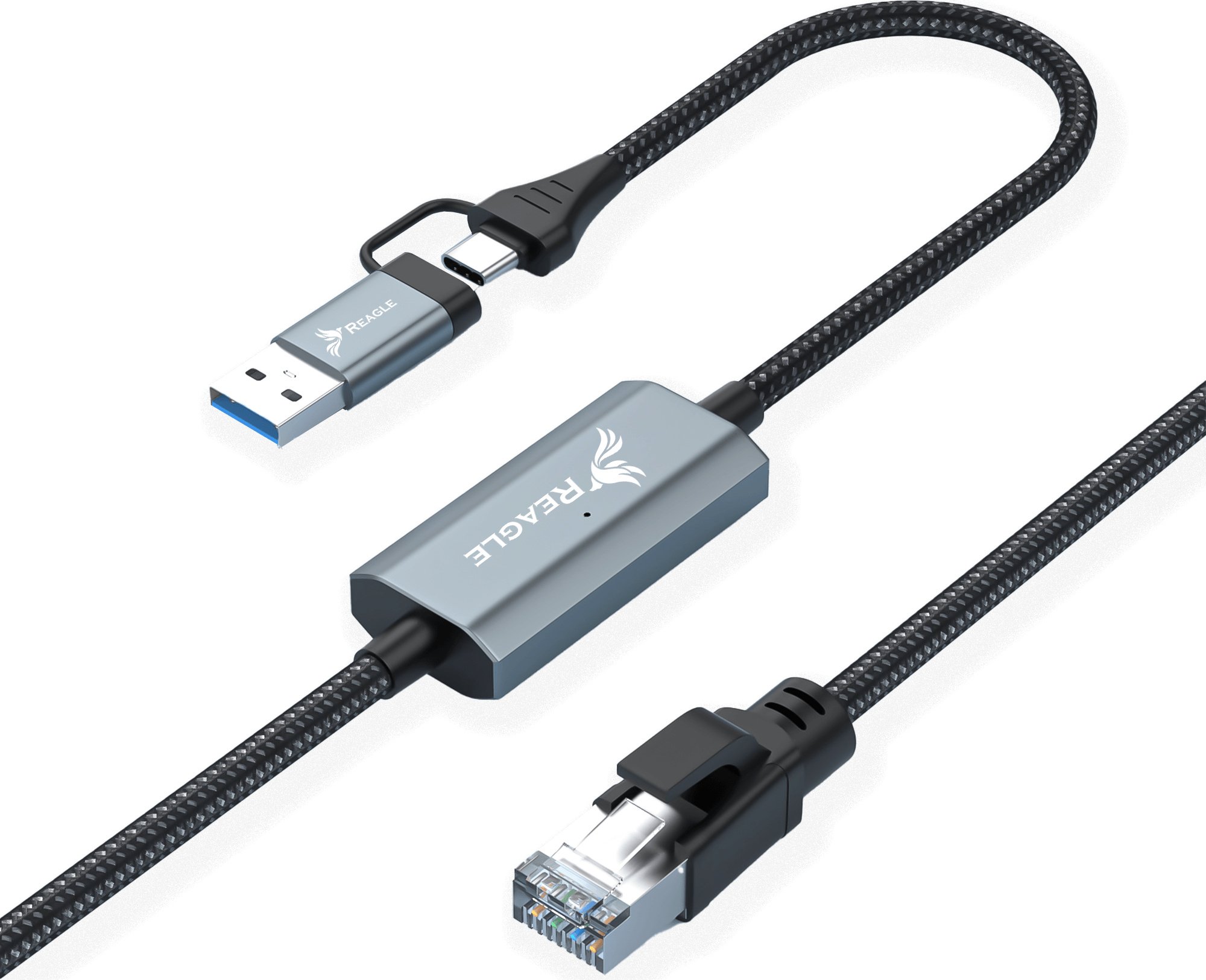 Kabel Sieciowy 2W1 Usb-C Usb-A Do Kabla Lan Rj45 1Gbps 2M