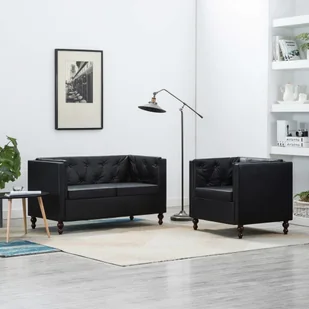 vidaXL 2-częściowy zestaw wypoczynkowy Chesterfield, ekoskóra, czarny - Komplety wypoczynkowe - miniaturka - grafika 1