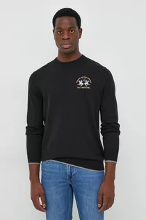 Swetry męskie - La Martina sweter z domieszką wełny męski kolor czarny lekki - grafika 1