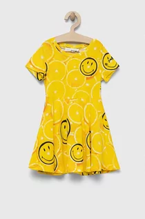 Sukienki i spódniczki dla dziewczynek - Desigual sukienka bawełniana dziecięca kolor żółty mini rozkloszowana - grafika 1