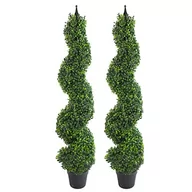 Sztuczne drzewka - Leaf LEAF-7164-PAIR sztuczna wieża bukszpanowa topiary spirala skręcona metalowa górna konstrukcja UK, 120 cm - miniaturka - grafika 1