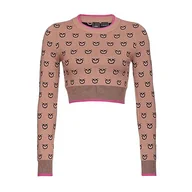 Bluzki damskie - Pinko Frelet Dzianiny Tube Logo Bir Koszulka z Długim Rękawem Kobiety, Cz3_wielbłąd/czarny, XS - miniaturka - grafika 1