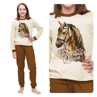 Moda i Uroda OUTLET - Piżama dziewczęca dla dziecka bawełniana ciepła długi rękaw na prezent z koniem 134 - miniaturka - grafika 1