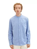 Koszule męskie - TOM TAILOR Denim Męska koszula z bawełny ze stójką, 32336-shiny Royal Blue Structure, S - miniaturka - grafika 1
