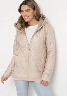 Beżowa Kurtka Pikowana o Pudełkowym Kroju z Kapturem Teladira - Kurtki damskie - miniaturka - grafika 1