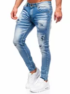 Spodnie męskie - Granatowe spodnie jeansowe męskie skinny fit Denley E7869B - miniaturka - grafika 1