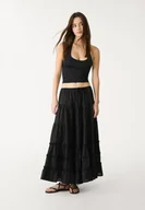 Spódnice - Stradivarius Długa spódnica z falbanami Czarny XS - miniaturka - grafika 1