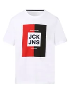 Koszulki męskie - Jack & Jones T-shirt męski Mężczyźni Bawełna biały nadruk, M - miniaturka - grafika 1