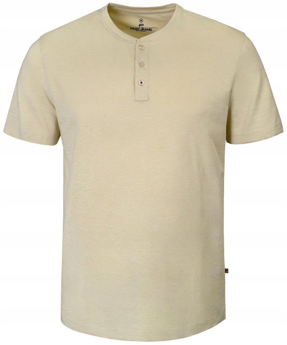 T-SHIRT Męski Koszulka w Serek BEŻOWA Bawełniana WIZARD L Pako Jeans