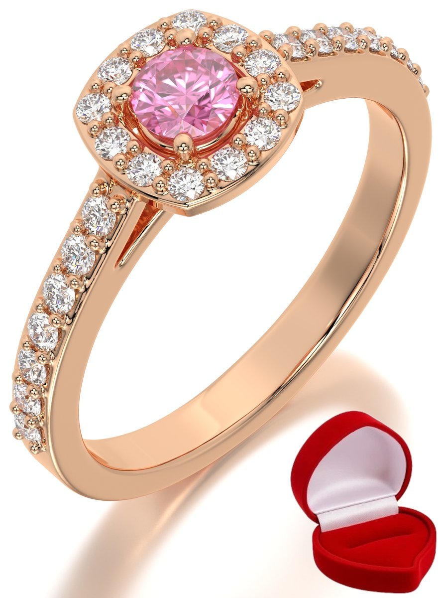 ZŁOTY PIERŚCIONEK ZARĘCZYNOWY 585 14k SZAFIR 0,19 ct RÓŻOWE ZŁOTO R16