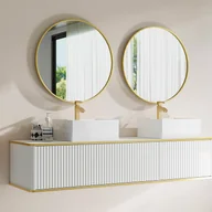 Szafki łazienkowe - Szafka podumywalkowa wisząca prążkowana ze złotym obramowaniem z 2 szufladami - Biała - 150 cm - KELIZA - miniaturka - grafika 1