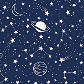 Pasmanteria - Tkanina bawełniana galaktyka biała na granatowym tle - miniaturka - grafika 1