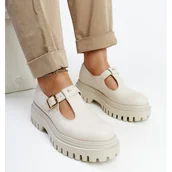 Półbuty damskie - Beżowe skórzane półbuty Karino beżowy - miniaturka - grafika 1