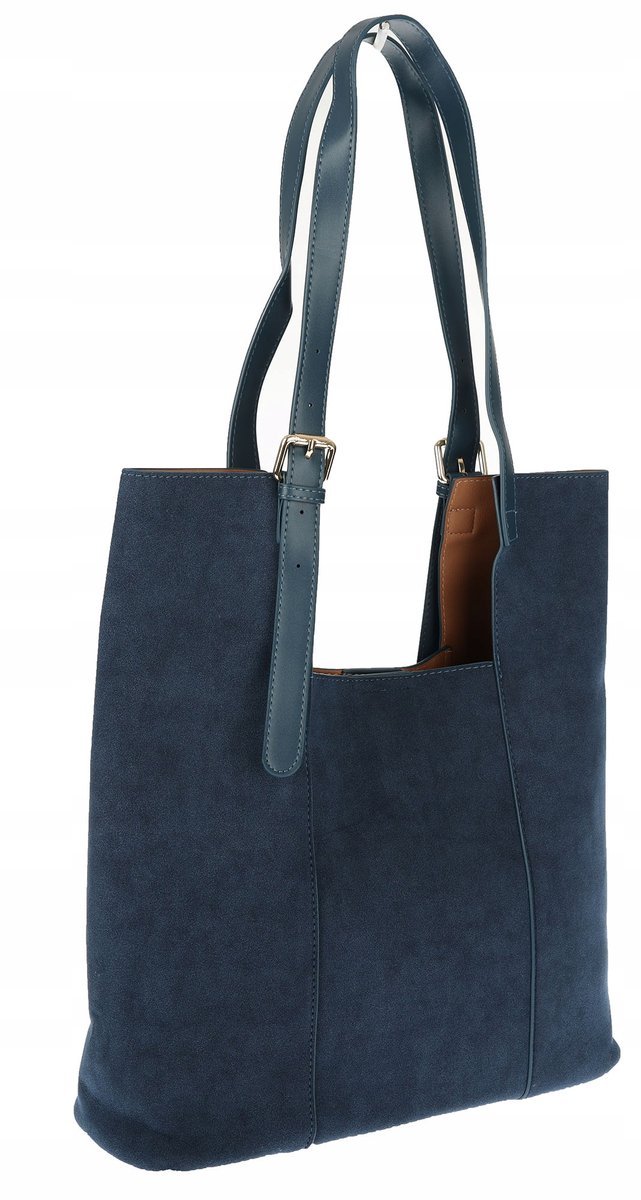 Torebka Damska Shopper duża HERISSON na Ramię eko zamsz 60650 Granatowa