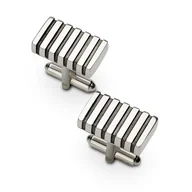 Spinki do mankietów i krawatów - Spinki do mankietów srebrne prostokąty z paskami oksydowanymi - miniaturka - grafika 1