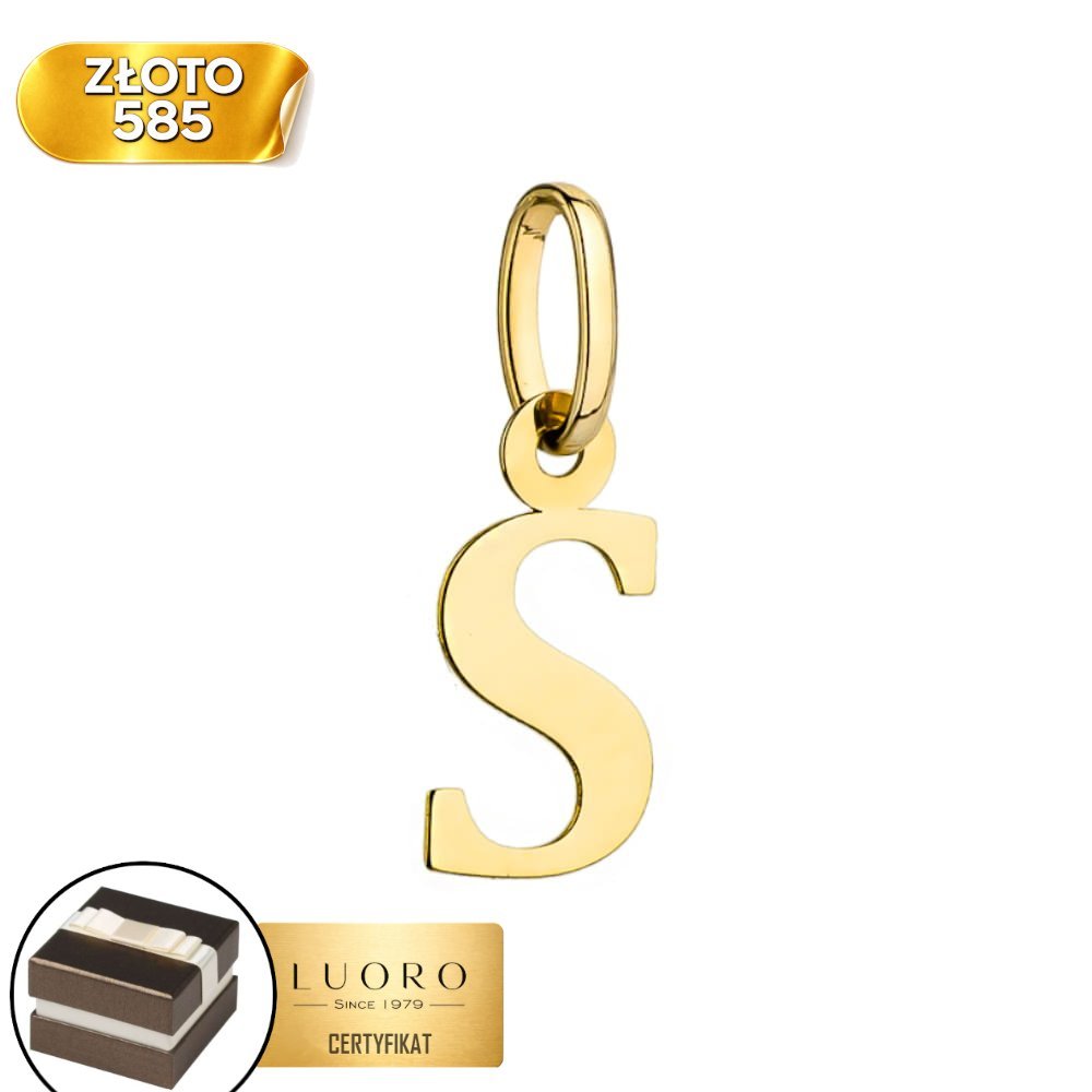 ZAWIESZKA ZŁOTA 585 14K LITERKA S ŻÓŁTE ZŁOTO 17 MM ELEGANCKA PREZENT