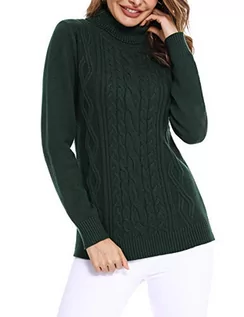 Swetry damskie - Irevial Damski sweter, elegancki sweter z golfem, sweter z dzianiny, długi rękaw, topy z dzianiny na jesień i zimę, A-ciemna zieleń drewniana, L - grafika 1