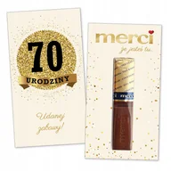 Bombonierki i czekoladki - 10x PODZIĘKOWANIA NA 70 URODZINY DLA GOŚCI merci lat - premium - KREMOWY - miniaturka - grafika 1