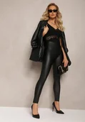 Legginsy - Czarne Legginsy High Waist z Imitacji Skóry Lindessa - miniaturka - grafika 1