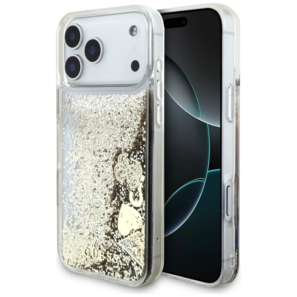 Etui Guess Liq. Glitter 4 Charms na iPhone 17 Pro - złote