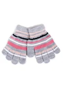 Rękawiczki dla dzieci - Rękawiczki Dziewczęce Pięciopalczaste Szare W Paski 12 Cm Yoclub - miniaturka - grafika 1