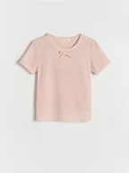 Koszulki dla dziewczynek - Reserved - T-shirt z kokardką - pastelowy róż - miniaturka - grafika 1