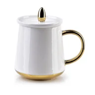 Kubki - Kubek z pokrywką BASANTI 380 ml biało-złoty - miniaturka - grafika 1