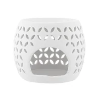 Świeczniki - Kominek porcelanowy zapachowy dekorowany w listki 10,5 x 10,5 x 8,5 cm biały - miniaturka - grafika 1