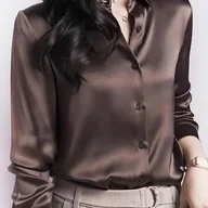 Koszule damskie - TEMU Koszula Damska Elegancka z Kołnierzykiem - Klasyczna, Czarna, Nieprześwitująca, Z Guzikami, Pranie Maszynowe i Chemiczne, Uniwersalna na Cały - miniaturka - grafika 1