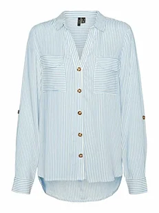 Vero Moda Damska bluzka Vmbumpy L/S Noos, Śnieżnobiały/paski: niebieski dzwonek, XS - Bluzki damskie - miniaturka - grafika 1