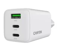 Ładowarki do telefonów - Canyon CU65ACC GAN 65W 2xPD 1xQC Biały - miniaturka - grafika 1