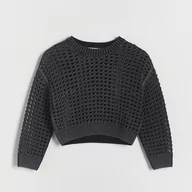 Swetry dla dziewczynek - Reserved - Ażurowy sweter z połyskiem - Czarny - miniaturka - grafika 1