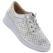 Półbuty damskie - Skórzane półbuty damskie ażurowe na koturnie szare Vinceza 79603 - miniaturka - grafika 1