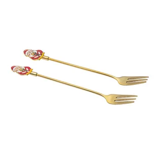 Komplet 2 Widelczyków Do Ciasta Z Ozdobną Końcówką, Mikołaj, W Odcieniu Złota Lumarko! - Zestawy sztućców - miniaturka - grafika 3
