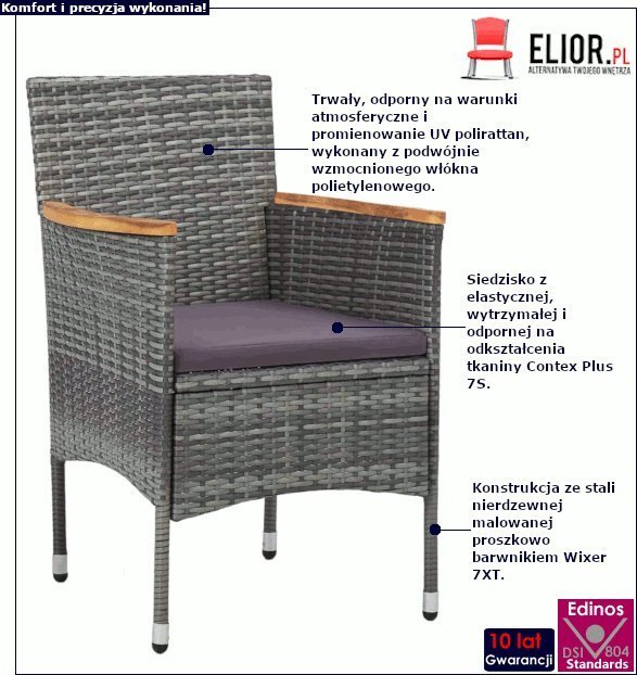 Elior Komplet szarych krzeseł ogrodowych - Emiko 4X