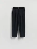 Spodnie damskie - Reserved - Spodnie barrel leg z paskiem - czarny - miniaturka - grafika 1