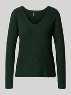 Swetry damskie - Sweter z dzianiny o kroju regular fit z prążkowaną fakturą model ‘ELLEN’ - miniaturka - grafika 1