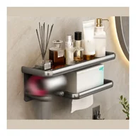 Stojaki i wieszaki na papier toaletowy - Uchwyt na suszarkę do włosów, półka łazienkowa, uchwyt na papier toaletowy, bez wiercenia, 35×14×11 cm - Szary - miniaturka - grafika 1