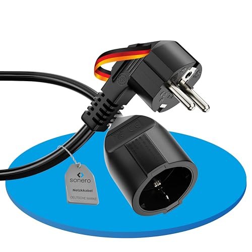 sonero Przedłużacz, kabel zasilający, 5 m, zestyk ochronny, wtyczka na gniazdo, przedłużacz kabla, kabel sieciowy, przedłużacz gniazdka, czarny