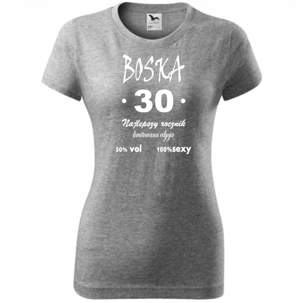 Damska Koszulka z Nadrukiem Boska 30 Prezent na Trzydzieste Urodziny ciemnoszary melanż S