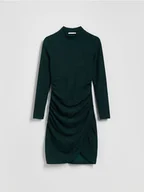 Sukienki - Reserved - Błyszcząca sukienka z drapowaniem - morski - miniaturka - grafika 1