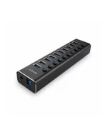 Switche - Lindy 10 Port USB 3.0 Hub with On/Off Switches USB 3.2 Gen 1 (3.1 Gen 1) Type-B 5000 Mbit/s Czarny - miniaturka - grafika 1