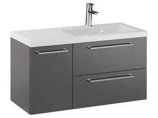 Szafka Wisząca Z Umywalką RON 90 cm D Prawa - Titan Mat - Uchwyty Chromowane - Szafki łazienkowe - miniaturka - grafika 1