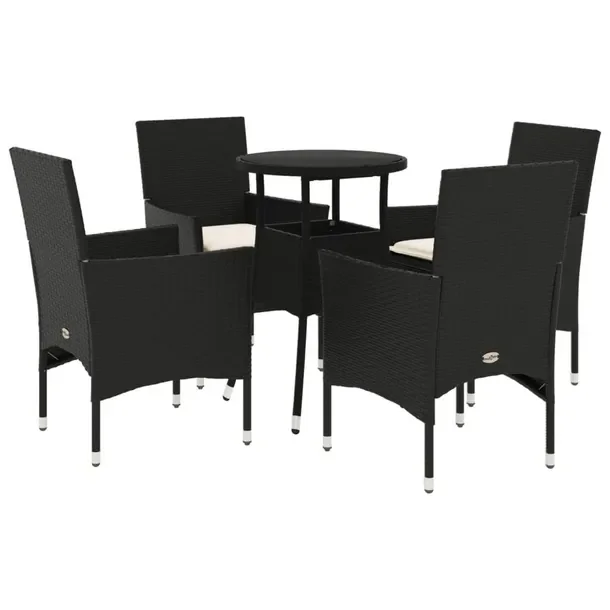 Zestaw Mebli Ogrodowych Rattan PE Czarny - Stół 60x75cm, 4 Krzesła 53x61