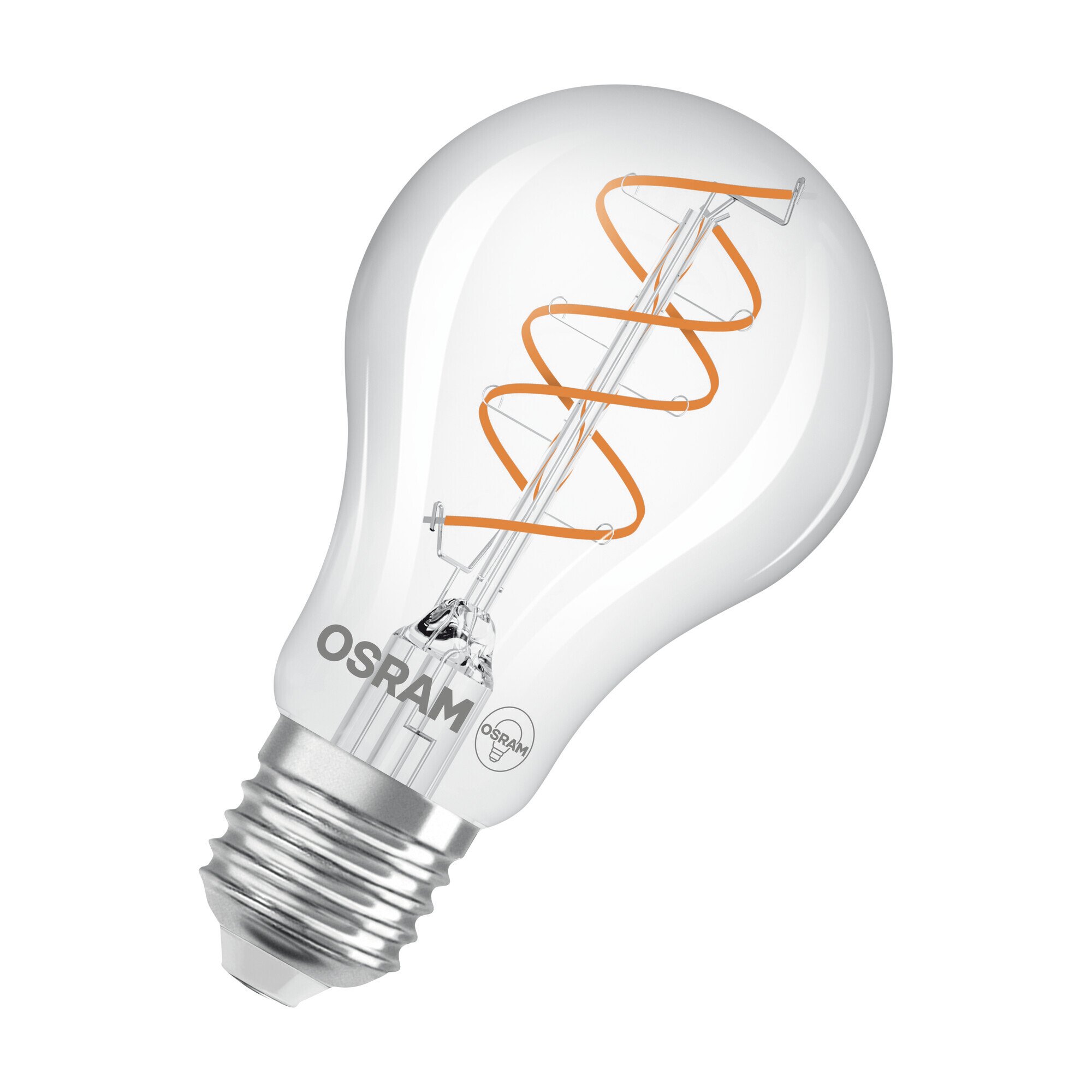 OSRAM Vintage 1906 Classic to ciepłobiała, ściemnialna żarówka LED ze spiralnym żarnikiem. Oferuje moc 8 W i strumień świetlny 806 lm, oprawka E27, przezroczyste szkło, średnica 60 mm, 2200 K.