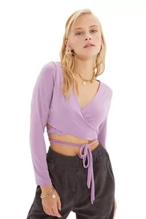 Trendyol Damska bluzka z dzianiny typu slim bodycone, dekolt w serek, lilia, XS - Body - miniaturka - grafika 1