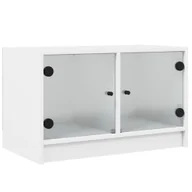Szafki RTV - vidaXL Szafka pod telewizor ze szklanymi drzwiami biała 68x37x42 cm - miniaturka - grafika 1